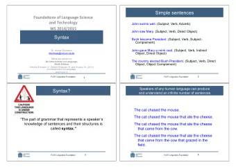 Simple sentences  Founda'ons)of)Language)Science)  and)Technology)  John swims well. (Subject,