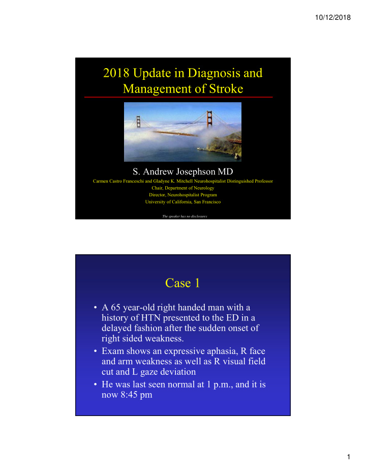 2018 update in diagnosis and management of stroke