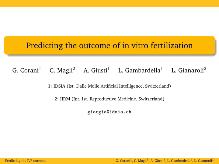 predicting the outcome of in vitro fertilization