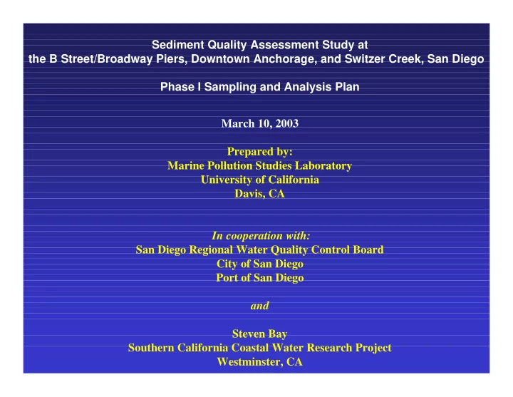 sediment quality assessment study at the b street