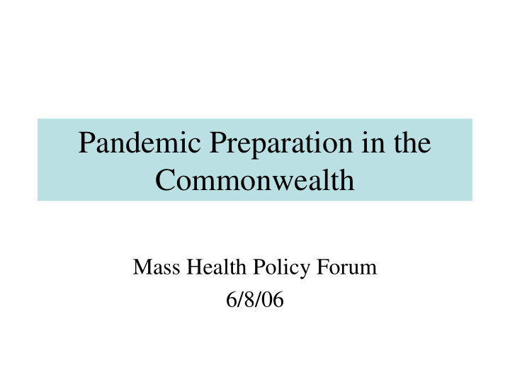 pandemic preparation in the commonwealth
