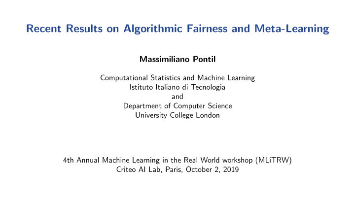 recent results on algorithmic fairness and meta learning