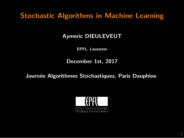 stochastic algorithms in machine learning