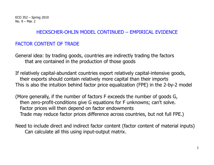 heckscher ohlin model continued empirical evidence factor