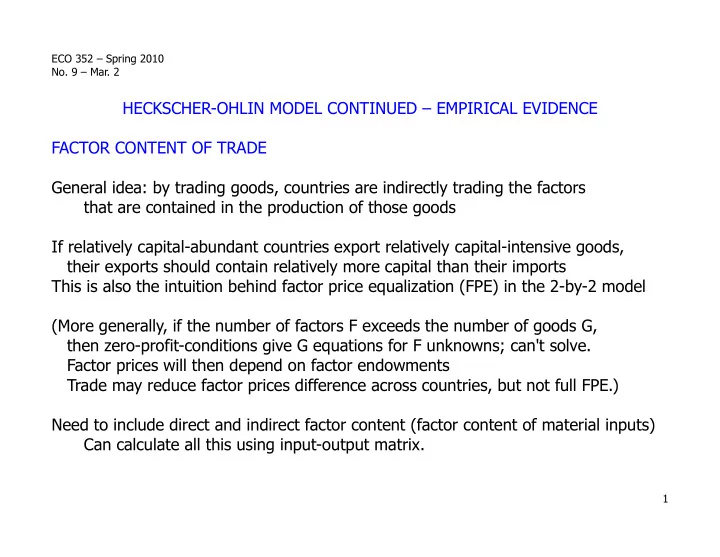 heckscher ohlin model continued empirical evidence factor