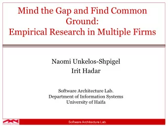 Software Architecture Lab.  Department of Information Systems  University of Haifa  Software