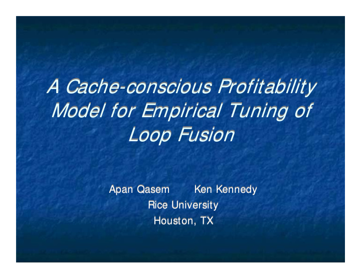 a cache conscious profitability a cache conscious