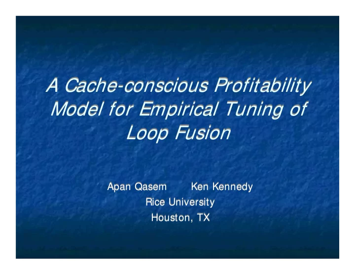 a cache conscious profitability a cache conscious