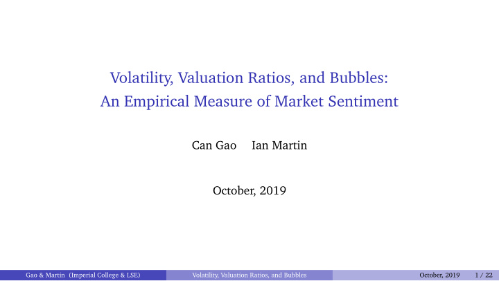 volatility valuation ratios and bubbles an empirical