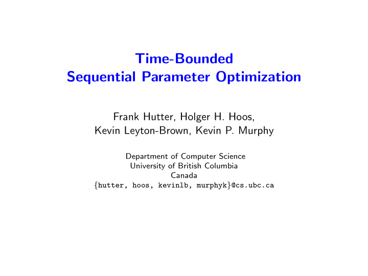 time bounded sequential parameter optimization