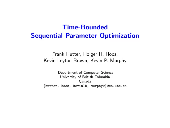 time bounded sequential parameter optimization