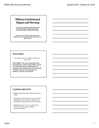 Military Institutional Stigma and Nursing CPT Amy Brzuchalski, RN, MSN, DNP Student CPT Douglas