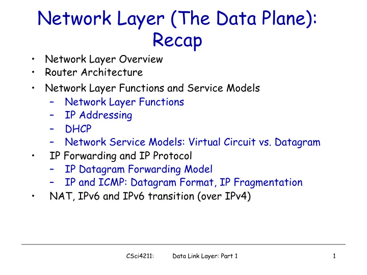 network layer the data plane recap