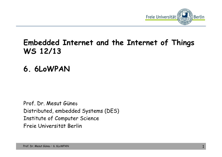 embedded internet and the internet of things ws 12 13 6