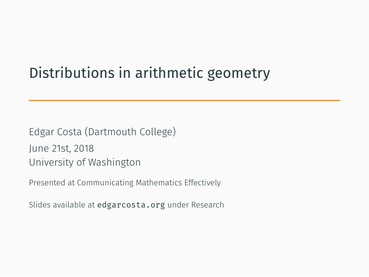 distributions in arithmetic geometry