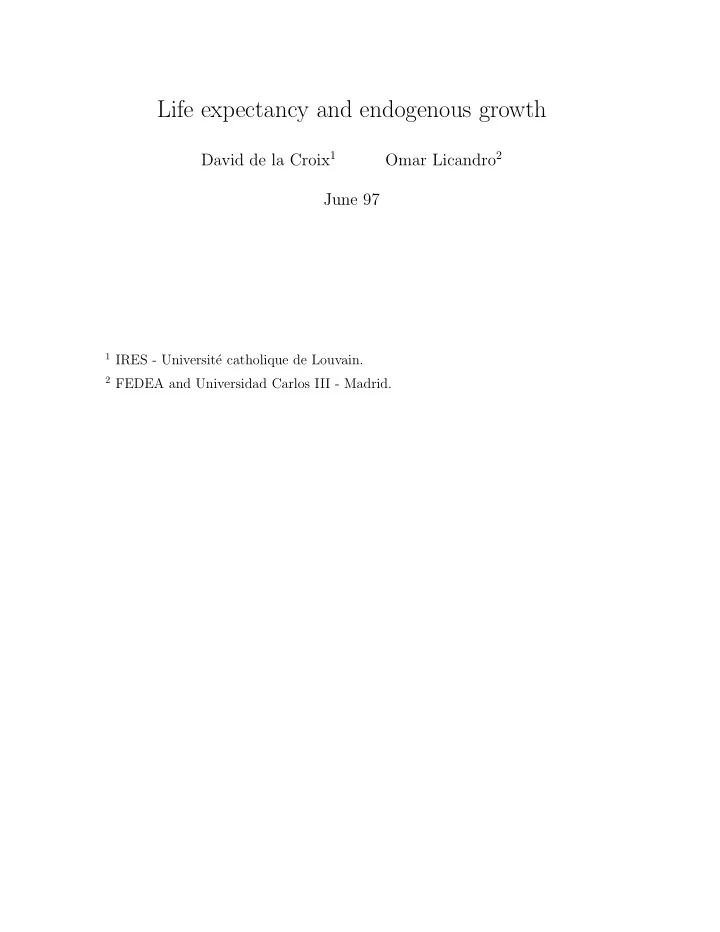 life expectancy and endogenous growth