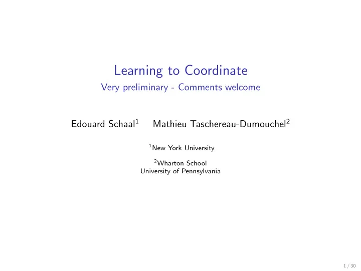 learning to coordinate