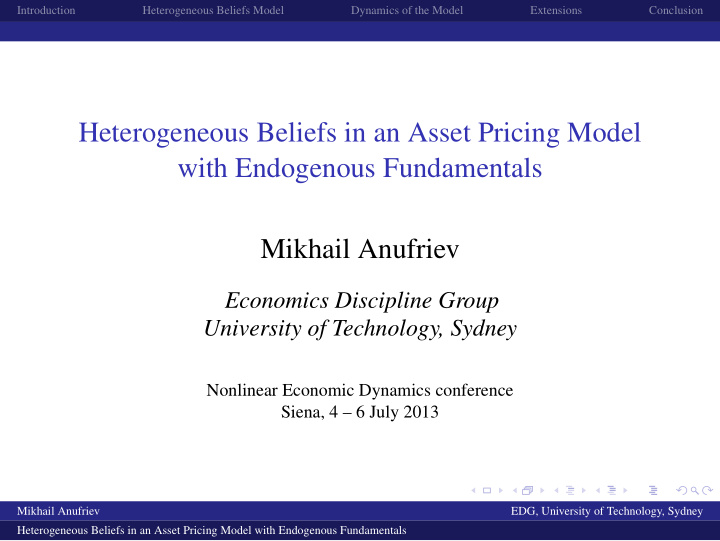 heterogeneous beliefs in an asset pricing model with