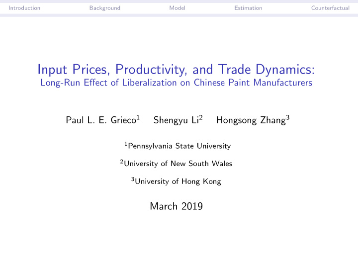input prices productivity and trade dynamics