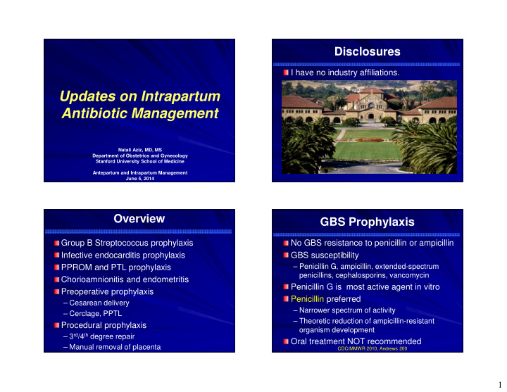 updates on intrapartum antibiotic management