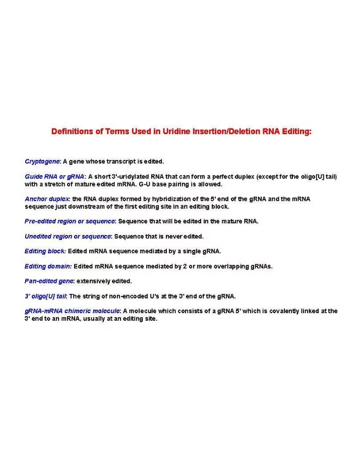 model for u insertion rna editing