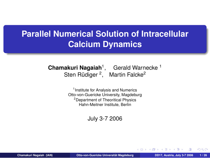 parallel numerical solution of intracellular calcium