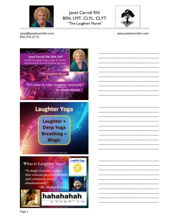 Janet Carroll RN BSN, LMT, CLYL, CLYT The Laughter Nurse  janet@janetcarrollrn.com