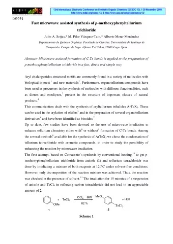 Fast microwave assisted synthesis of p -methoxyphenyltellurium  trichloride  Julio A. Seijas,* M.