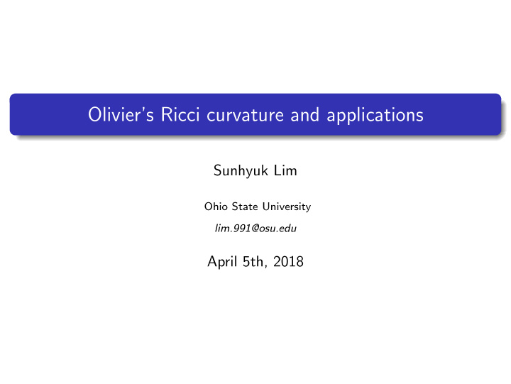olivier s ricci curvature and applications