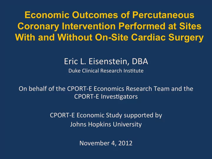 economic outcomes of percutaneous coronary intervention