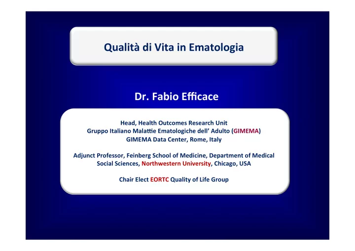 qualit di vita in ematologia