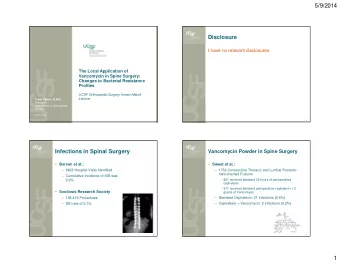 5/9/2014  Disclosure  I have no relevant disclosures  The Local Application of  Vancomycin in Spine