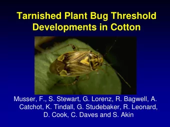 Tarnished Plant Bug Threshold  Developments in Cotton  Musser, F., S. Stewart, G. Lorenz, R.