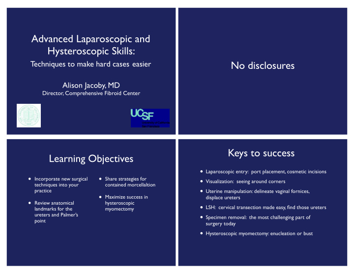 advanced laparoscopic and hysteroscopic skills techniques