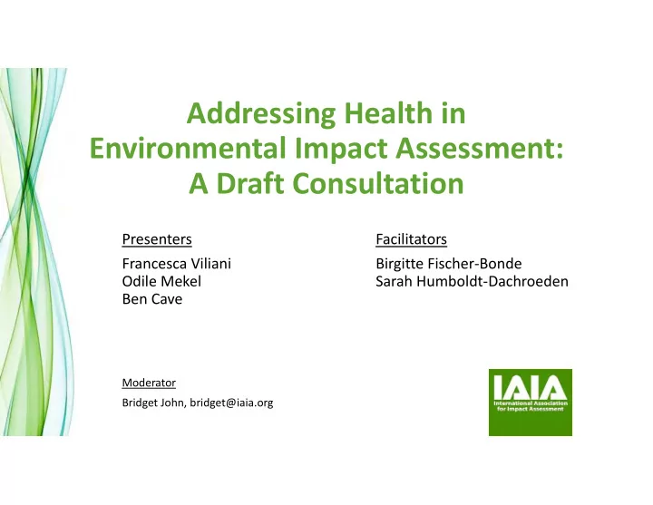 addressing health in environmental impact assessment a