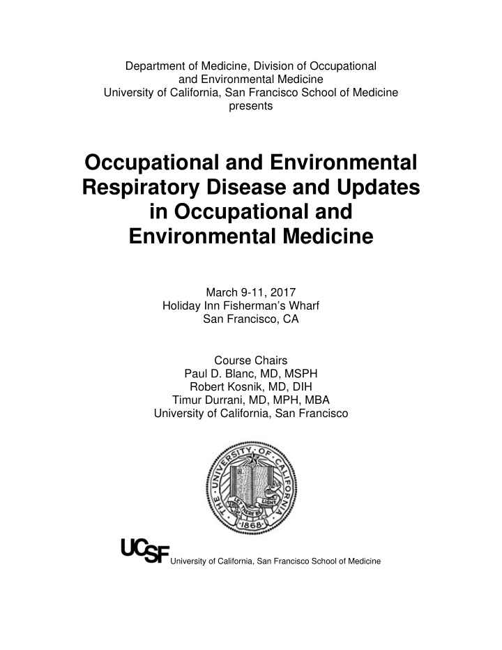 occupational and environmental respiratory disease and