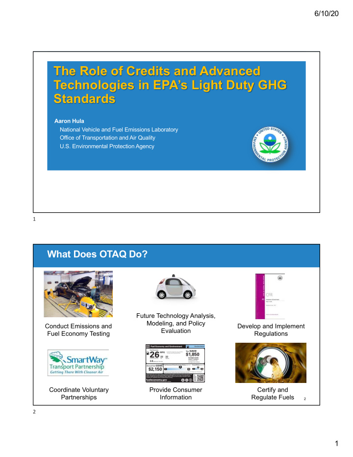 the role of credits and advanced technologies in epa s