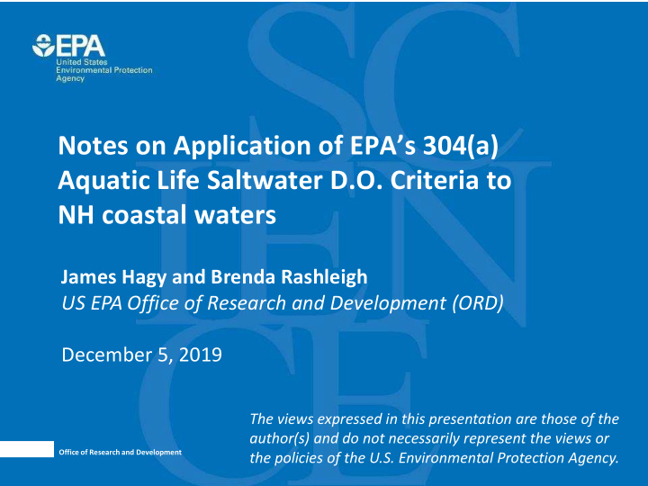 notes on application of epa s 304 a aquatic life