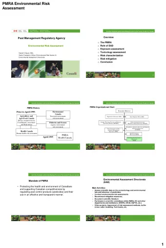 PMRA Environmental Risk  Assessment  Scientific Evaluation and Decision-Making Process for Pest
