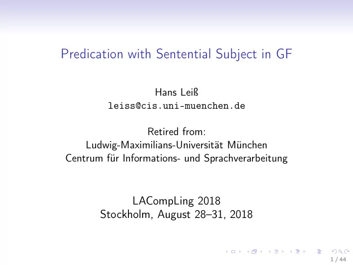 predication with sentential subject in gf