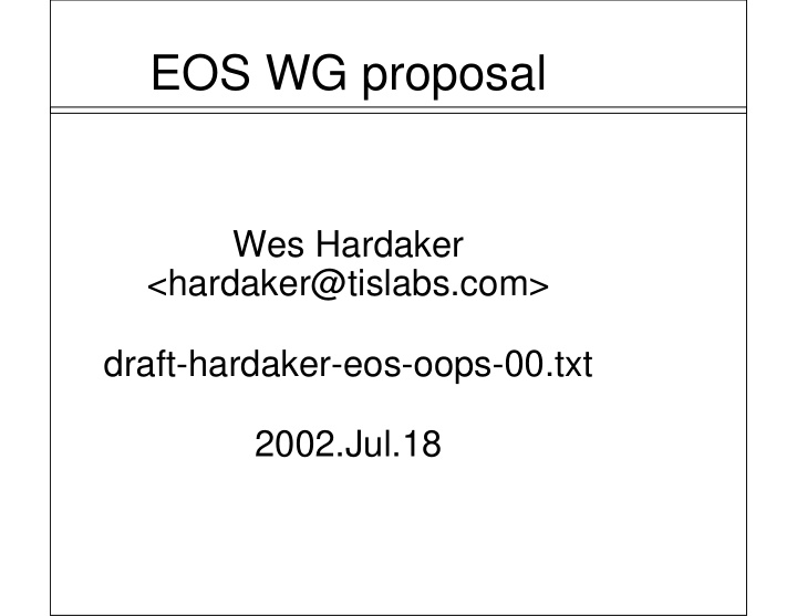 eos wg proposal