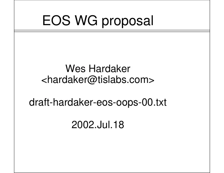 eos wg proposal