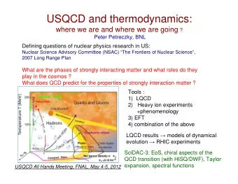 USQCD and thermodynamics: where we are and where we are going ?  Peter Petreczky, BNL  Defining