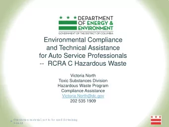 Environmental Compliance  and Technical Assistance  for Auto Service Professionals  --  RCRA C