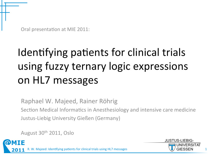 iden fying pa ents for clinical trials using fuzzy