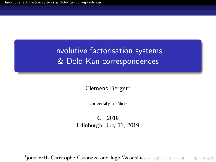 involutive factorisation systems dold kan correspondences