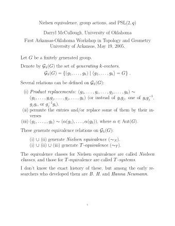 Nielsen equivalence, group actions, and PSL(2 , q )  Darryl McCullough, University of Oklahoma