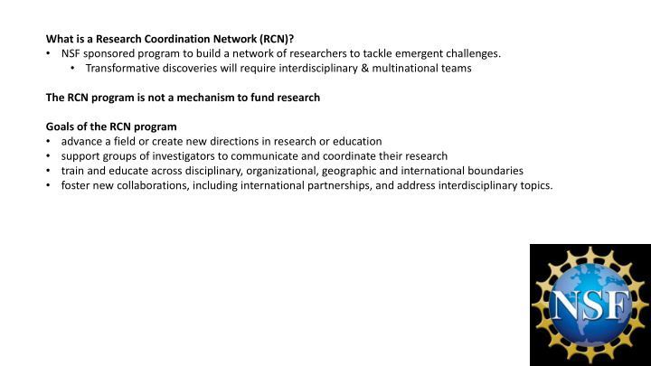 what is a research coordination network rcn nsf sponsored