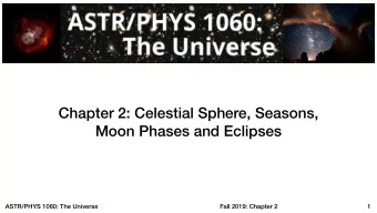 Chapter 2: Celestial Sphere, Seasons,  Moon Phases and Eclipses  ASTR/PHYS 1060: The Universe  Fall