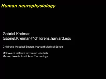 Human neurophysiology  Gabriel Kreiman  Gabriel.Kreiman@childrens.harvard.edu  Childrens